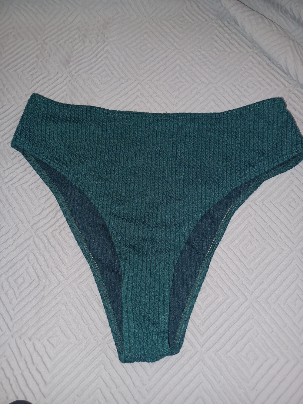 High-Waist Textured Bikini Bottom - Teal